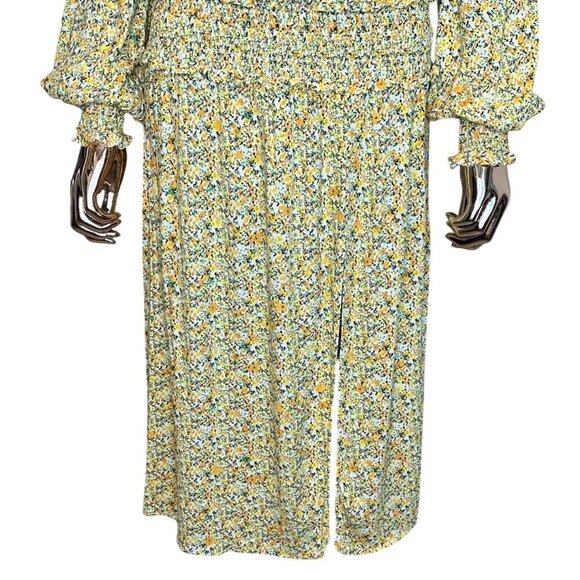 AFRM Yellow Floral Smocked Midi Dress XS - Picture 6 of 11